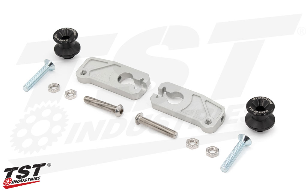 What's included in the TST Spooled Captive Chain Adjuster set for the 2021+ Honda CRF300L / Rally.